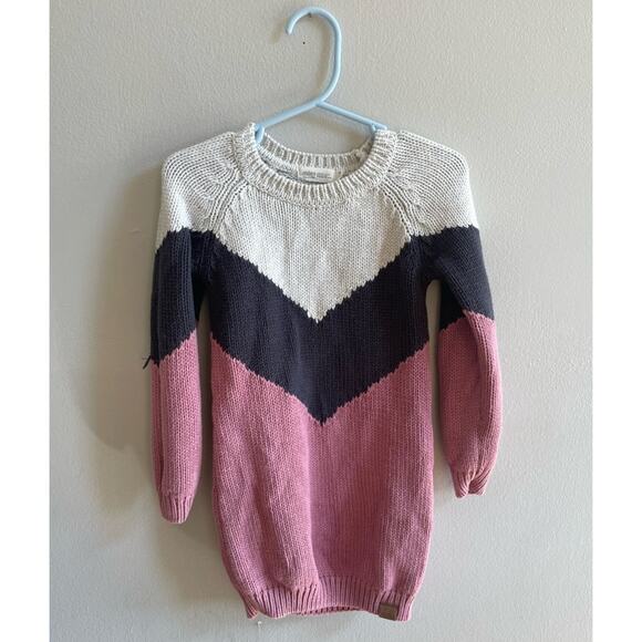 Miles Baby Dress Toddler Girl 2-3 Pink Cream Sweater Knitted Long Sleeve Chevron - Picture 1 of 7
